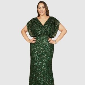 Beaded Gown with Draped Cape Sleeves